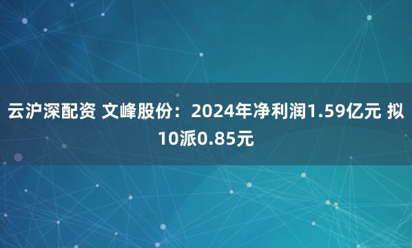 云沪深配资 文峰股份：2024年净利润1.59亿元 拟10派0.85元